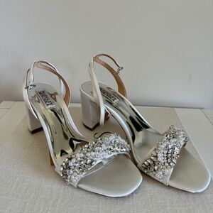 Badgley Mischka Clara Ankle Strap Jewel Embellished Satin Dress Sandals